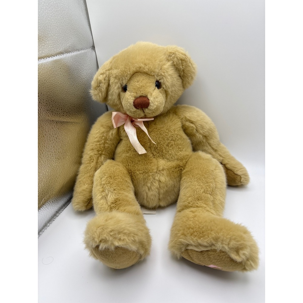 Dakin Breast Cancer Awareness Teddy Bear Tan Plush‎ Pink Ribbon Foot 15 Inch
